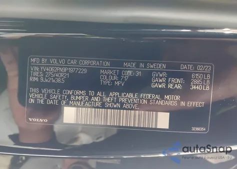 2023 Volvo Xc90 B6 Plus 7-Seater из США, поврежденный, VIN YV4062PN9P1977229